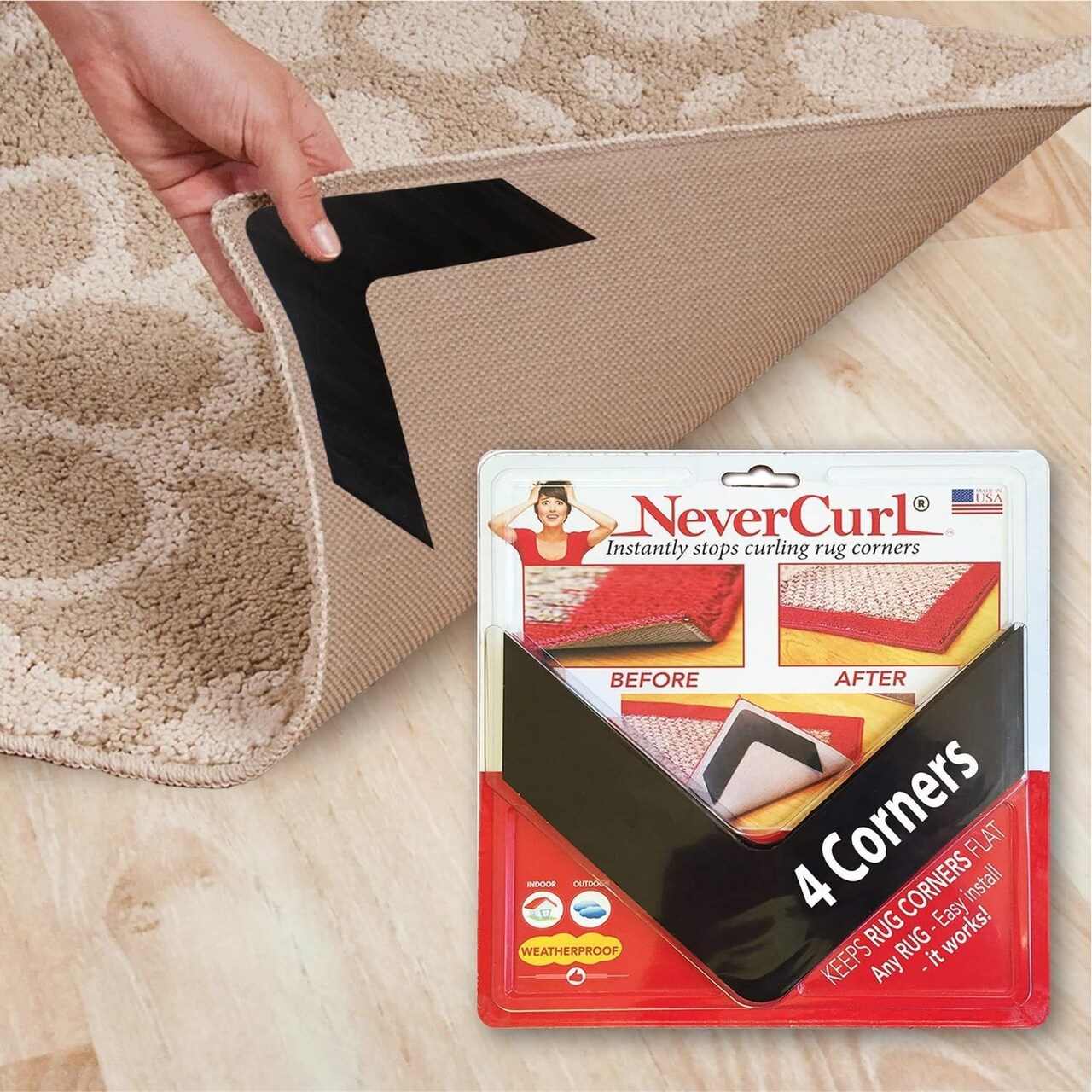 4-Pack V Shape Rug Corner Grippers - for Hardwood Floors and Outdoor Surfaces